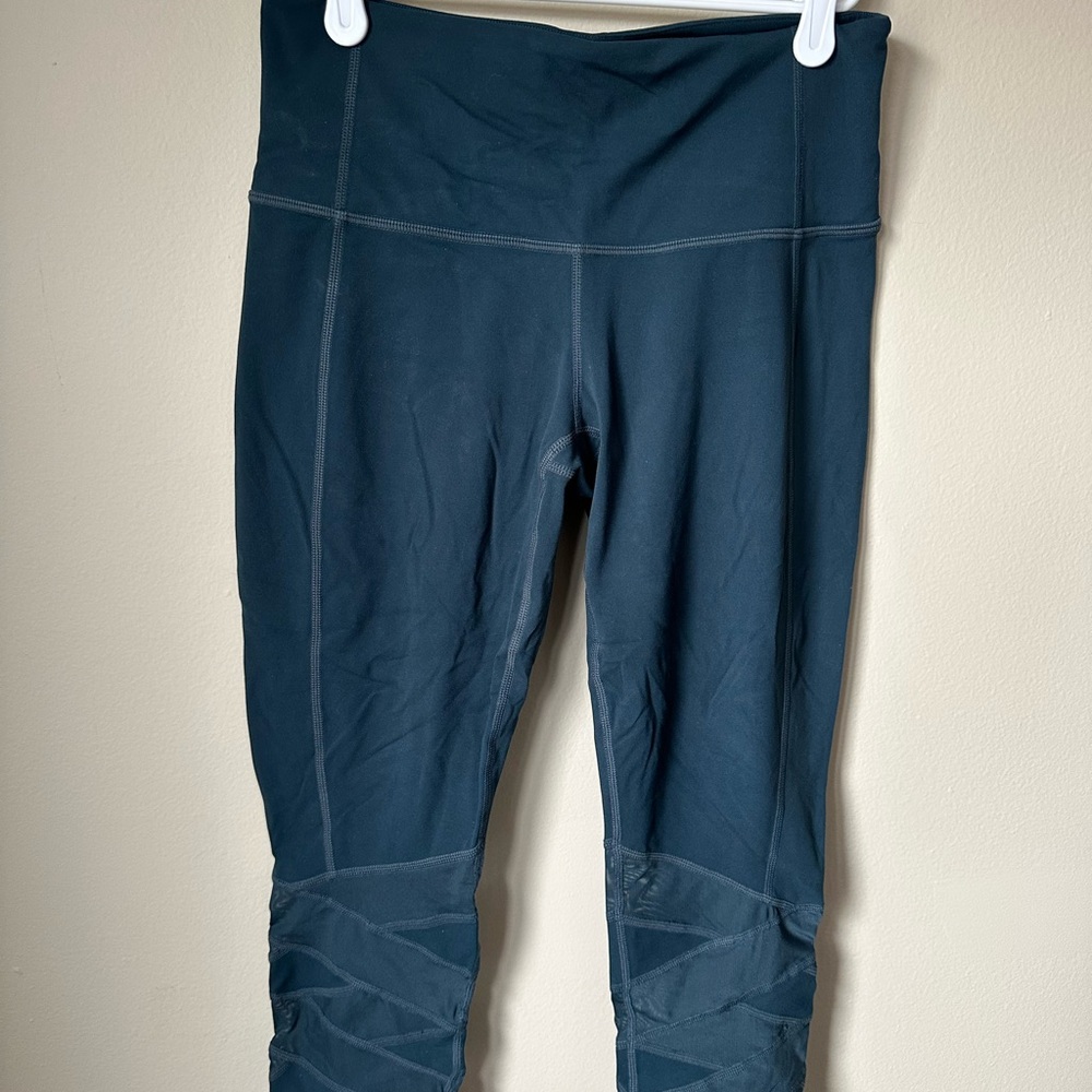 Athleta Dark Teal Leggings with Mesh Detail